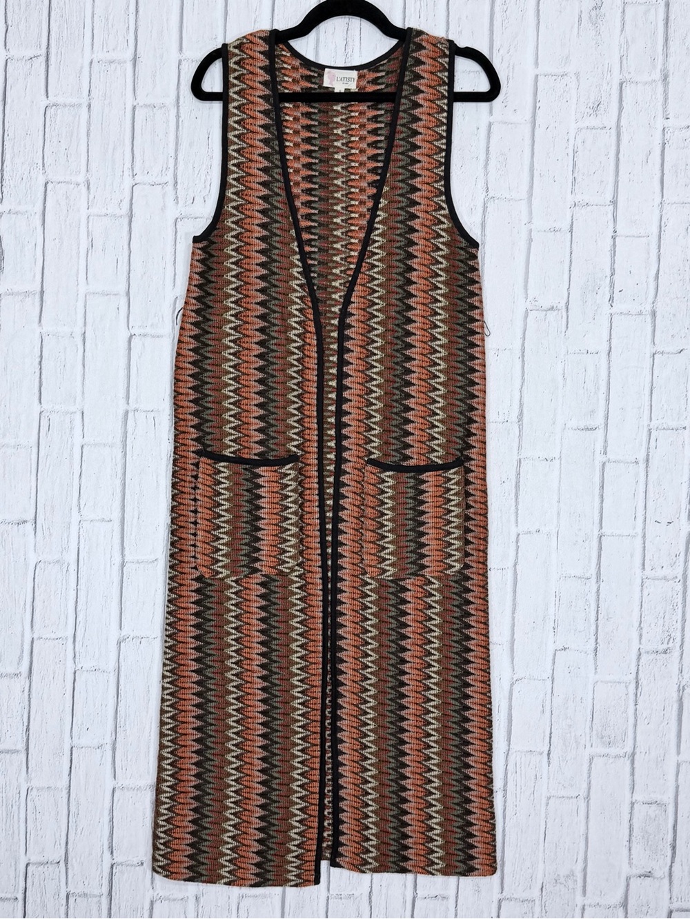 🍂 L’ATISTE by Amy Longline Chevron Duster Vest Boho Western Small